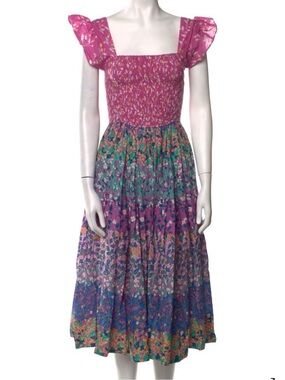EUC Caroline Constas Floral Smocked A Line Midi Dress XS